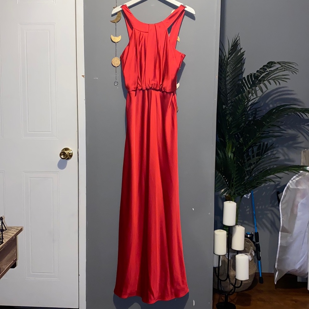 Red satin dress